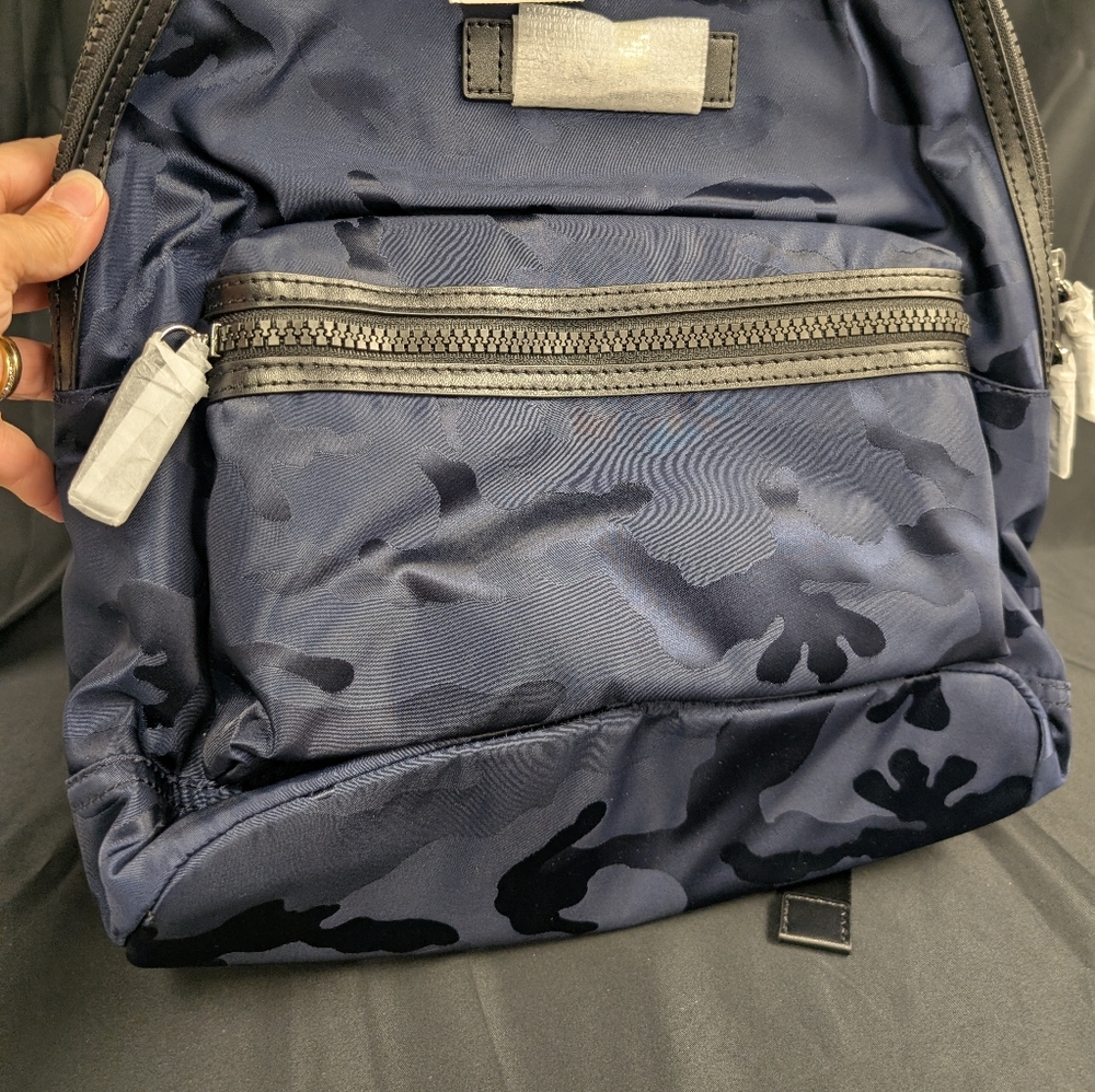 Michael Kors Kent Medium Signature Indigo Backpack Logo Print Gold Hardware